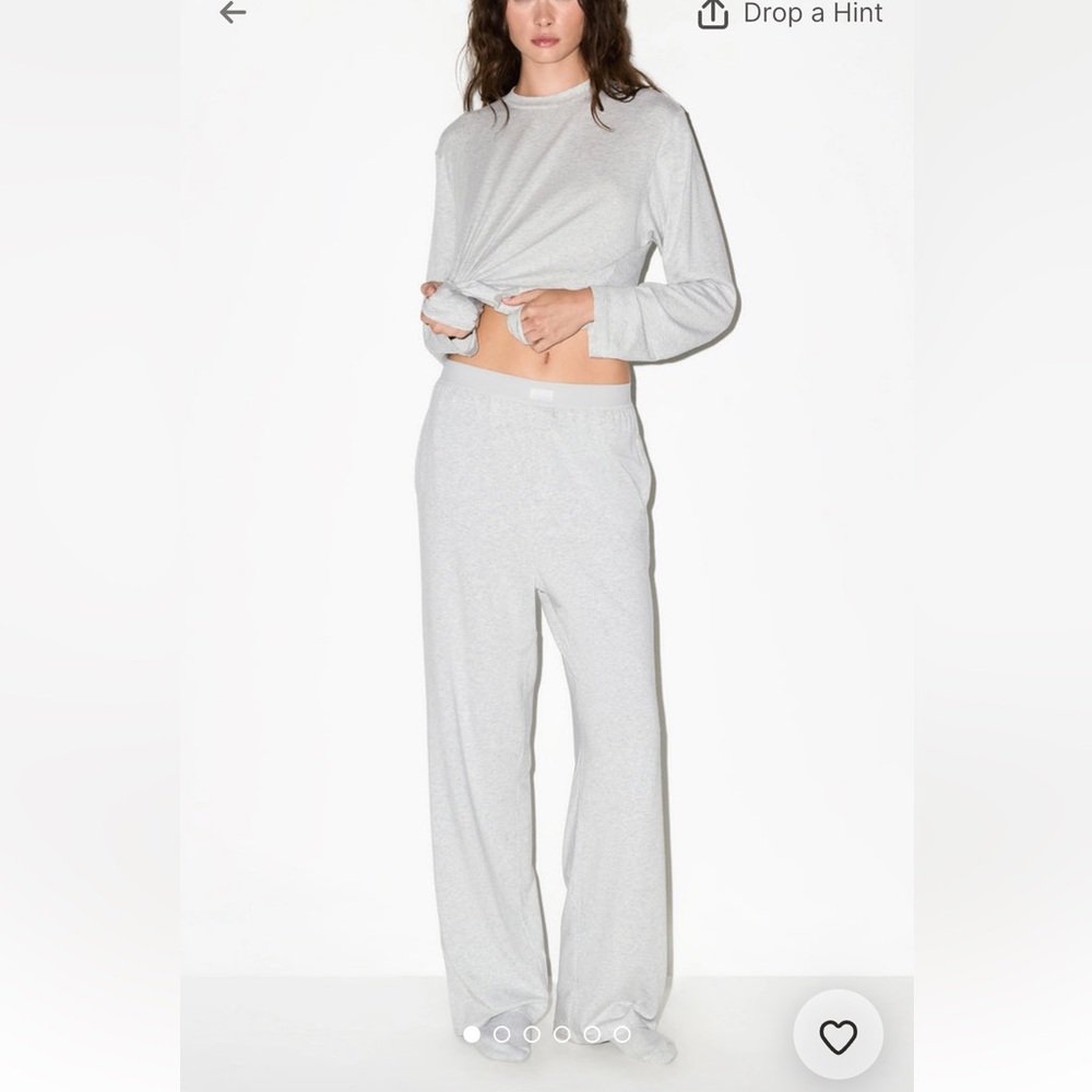 Skims loose boyfriend pants and Long Sleeve Top grey set